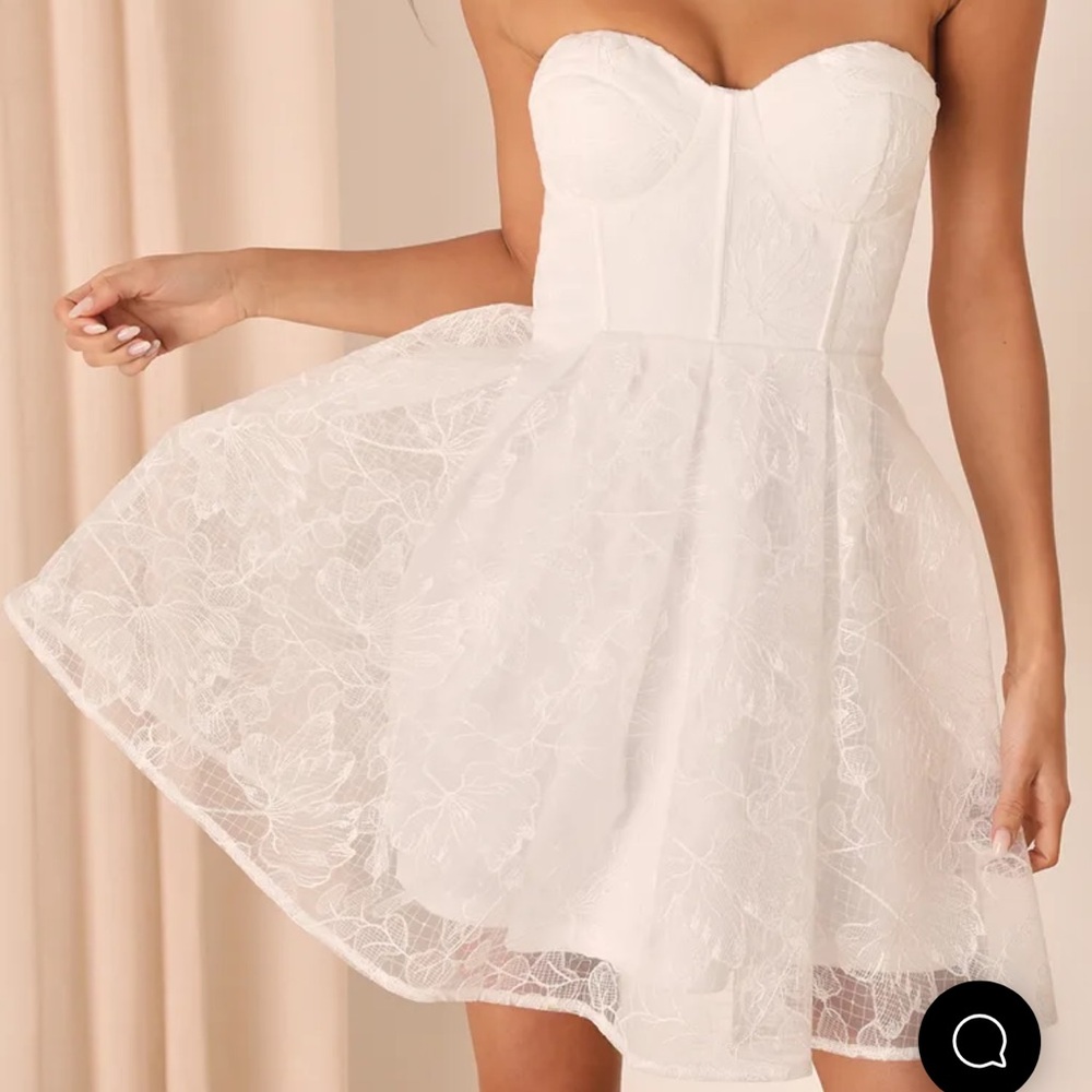 Lulus Precious approach white embroidered strapless tulle mini dress size